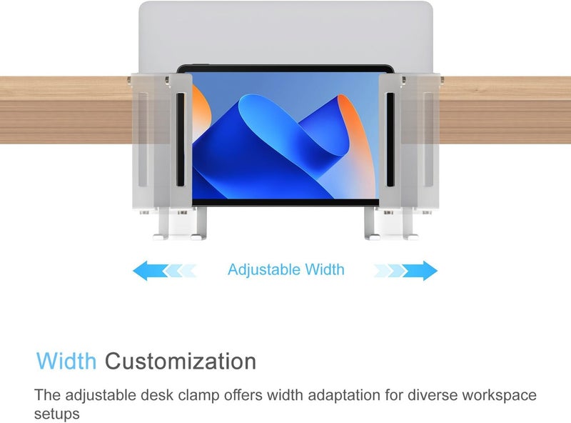 IFCASE Adjustable Desk Side Laptop Mount Holder with Headphone Hook, No Drill Desk Storage Organizer (White) - Image 2